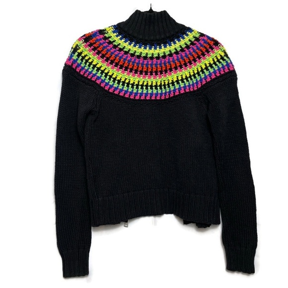 LRL LAUREN RALPH LAUREN Women's Black Full Zip Colorful Neon Yoke Cardigan Small - Picture 3 of 10